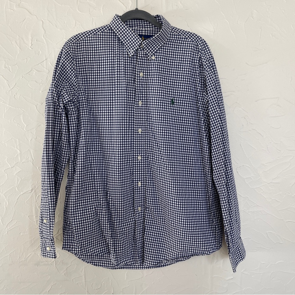 Ralph Lauren Men’s checked gingham button down dress shirt. Size Large. Cotton